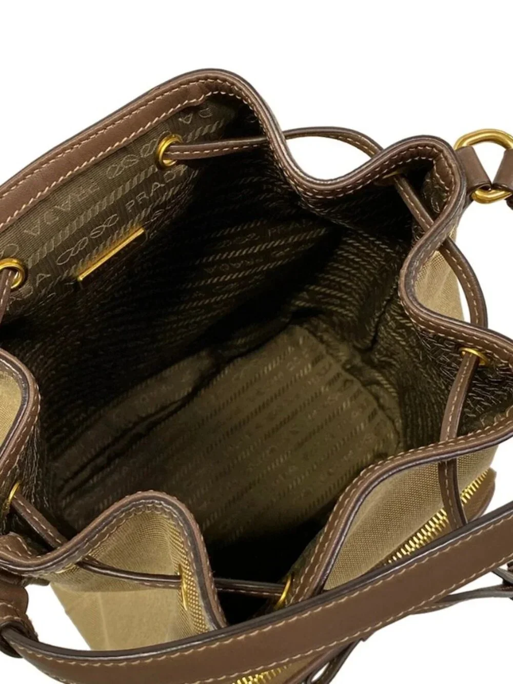 PRADA Logo Jacquard 1BH097 Beige Brown Dark Brown Jacquard Leather Handbag